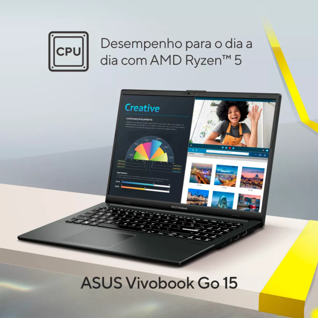 Notebook ASUS Ryzen 5 8GB 512GB SSD KeepOS Mixed Black