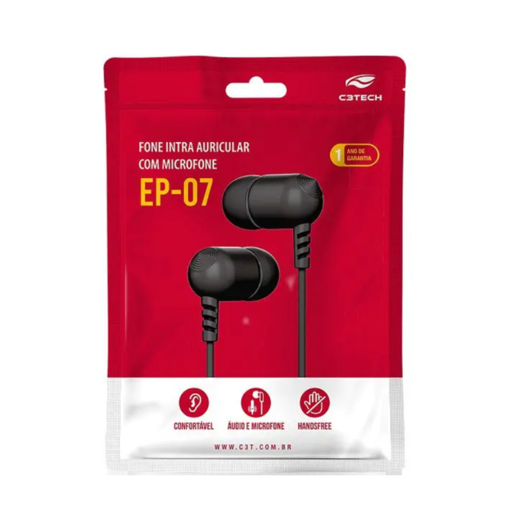 Auriculares intrauditivos con micrófono, color negro, C3 TECH EP 07BK