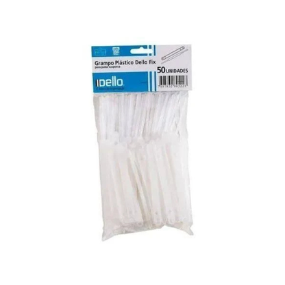 Clips de plástico blanco para rieles Delofix de 80 mm (paquete de 50)