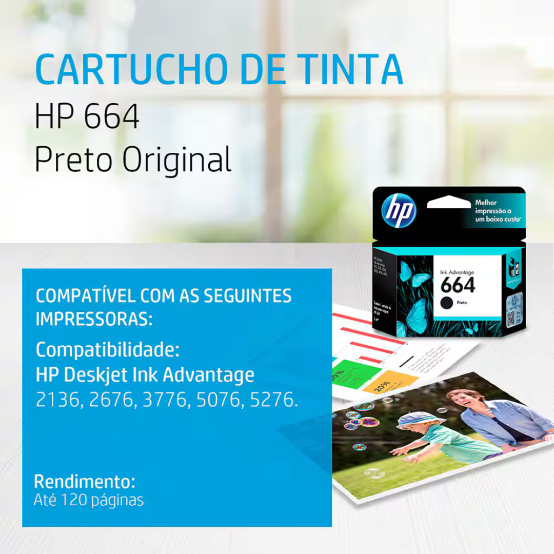 Cartucho de tinta negra HP 664 