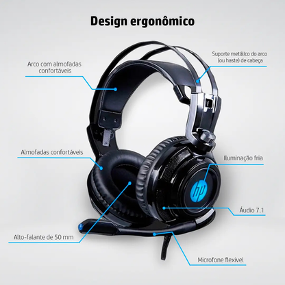 Headset Gamer P2 H200 Preto HP Gamer