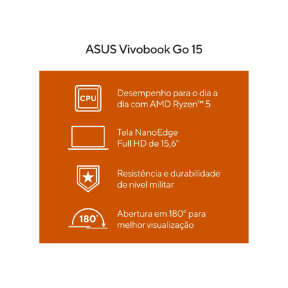 Notebook ASUS Ryzen 5 8GB 512GB SSD KeepOS Mixed Black